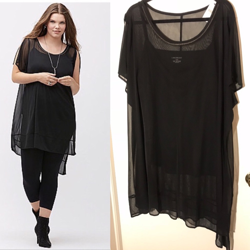 *** SOLD***Lane Bryant Asymmetric Black Mesh Tunic